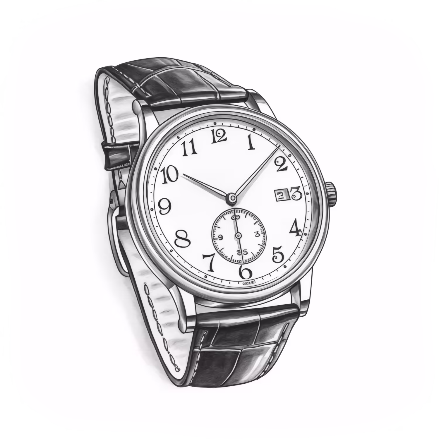 Design sketch of a classic simple watch monochrome