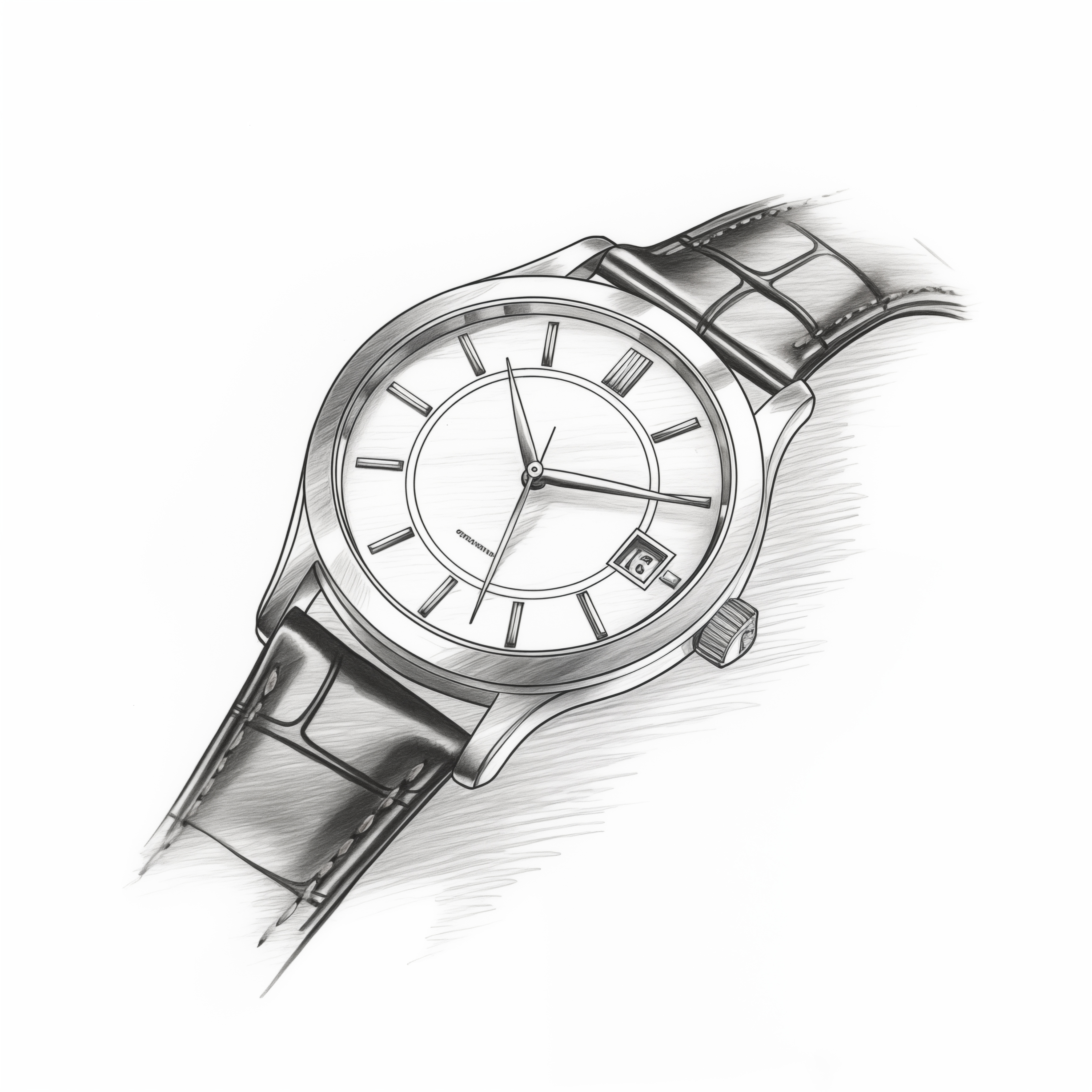 Design sketch of a classic simple watch monochrome