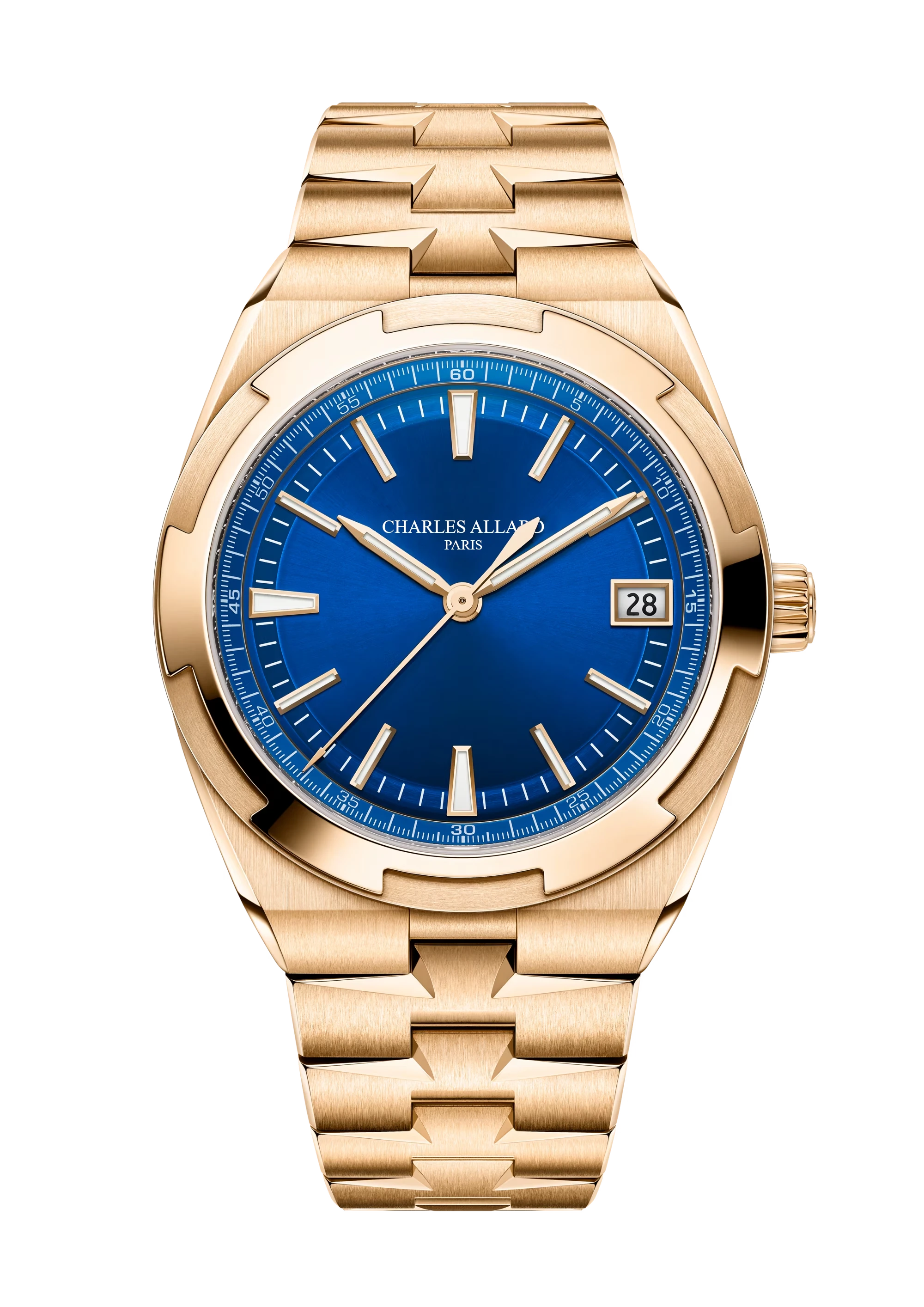 Montre océanic en or avec un cadran bleu